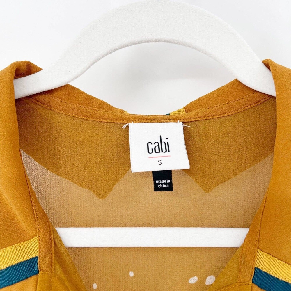 Cabi‎ Cheers Collared Tank Blouse Sz S Yellow Paintbrush Stroke Button Up Sheer - Picture 5 of 7
